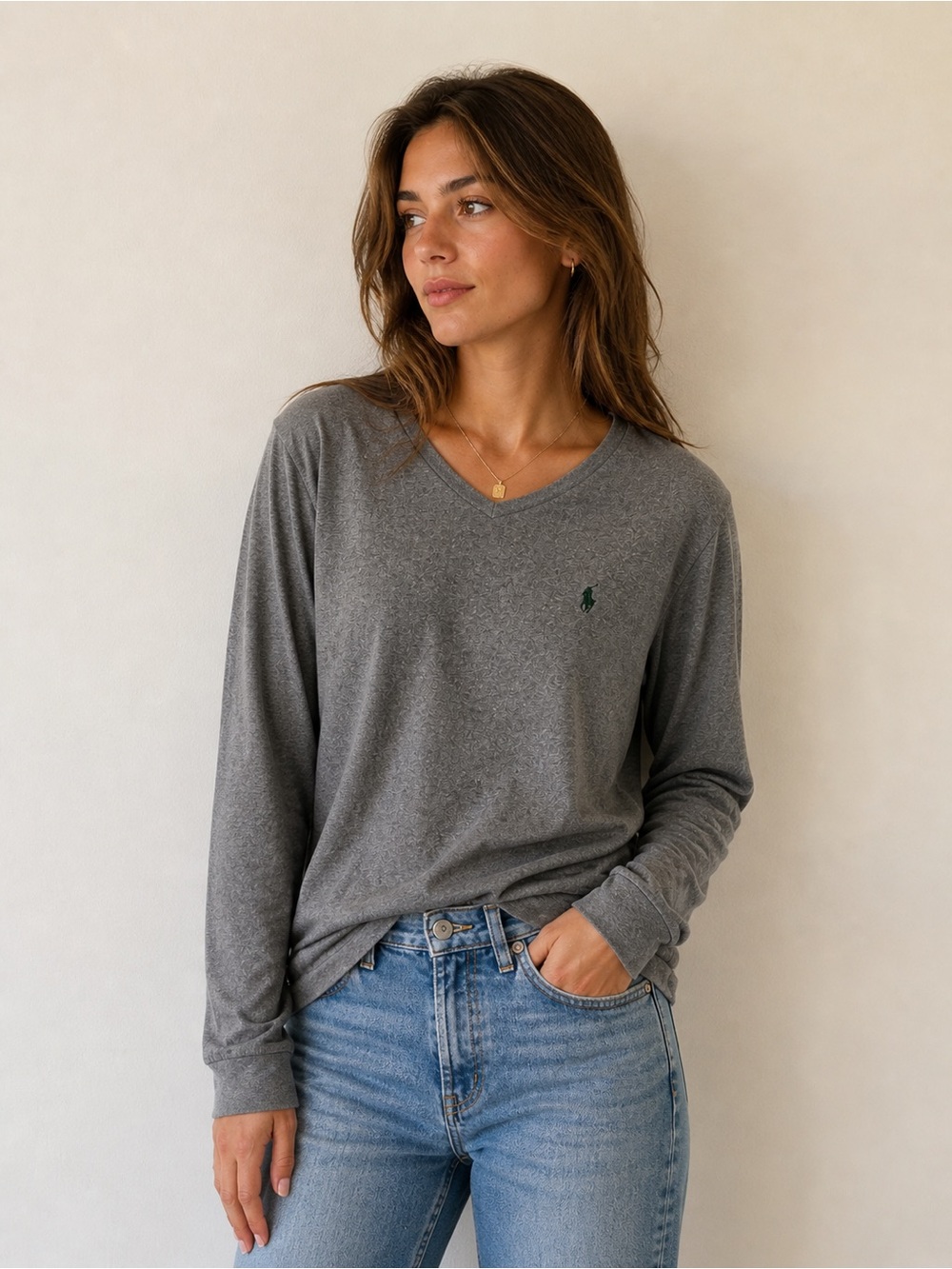 Polo Ralph Lauren Basic Long Sleeve Shirt in Gray Size S